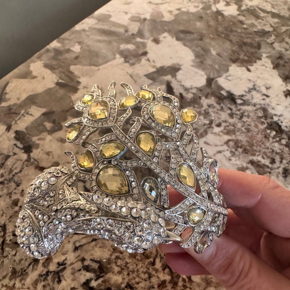 Silver And Yellow Gemstone Statement Bracelet/Cuff - image 6